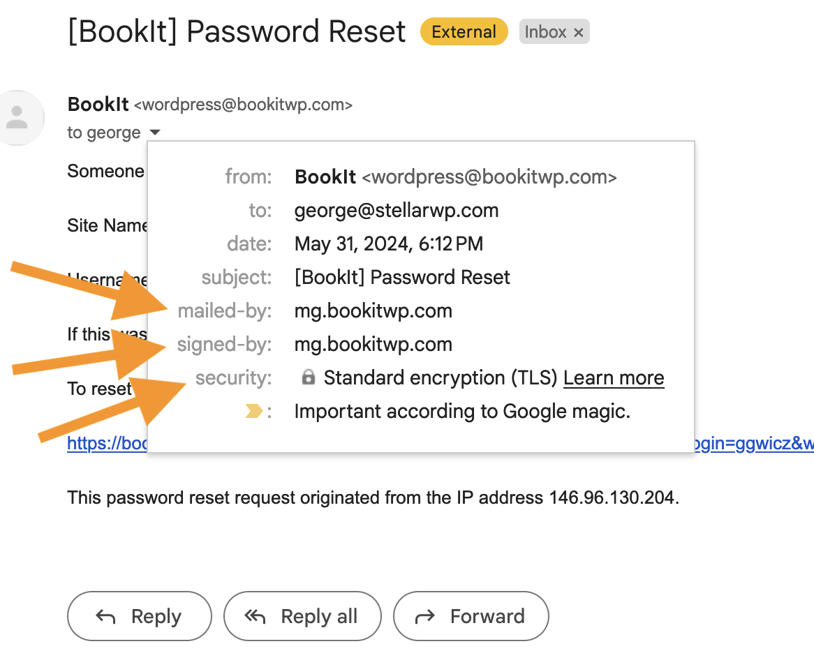 An example test email from the BookIt site An example test email from the BookIt site