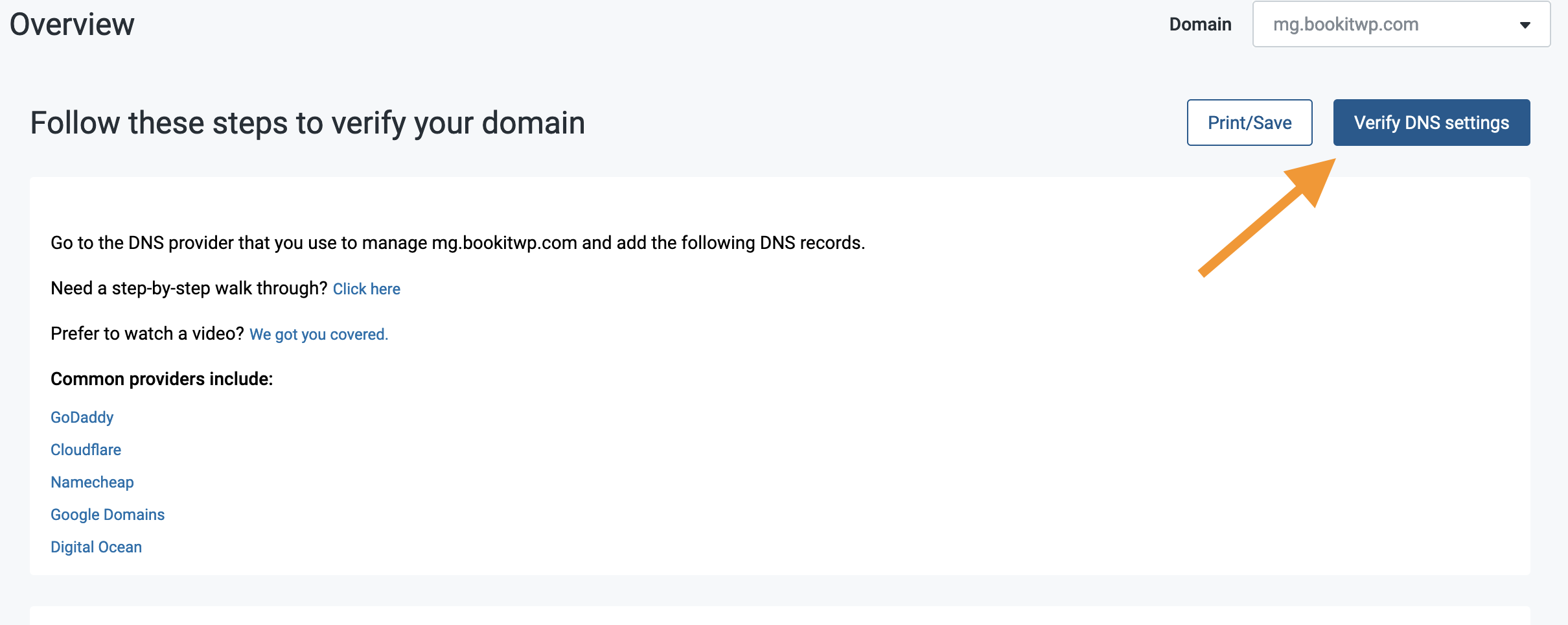 Verify DNS settings button in Mailgun Verify DNS settings button in Mailgun