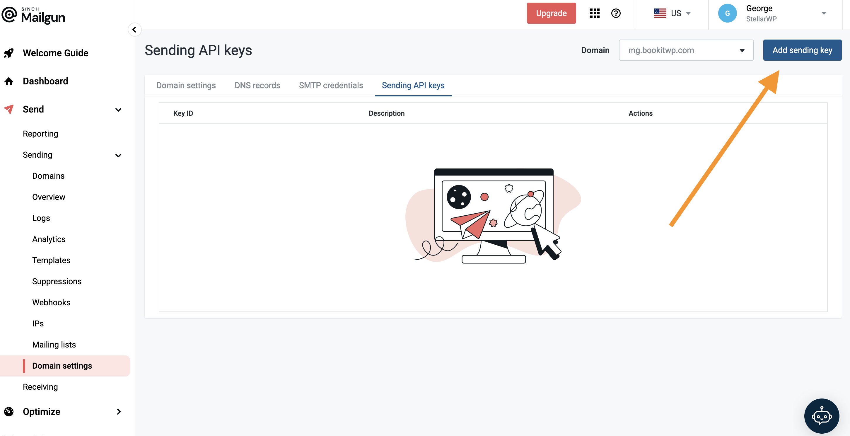 Adding a sending key in Mailgun Adding a sending key in Mailgun