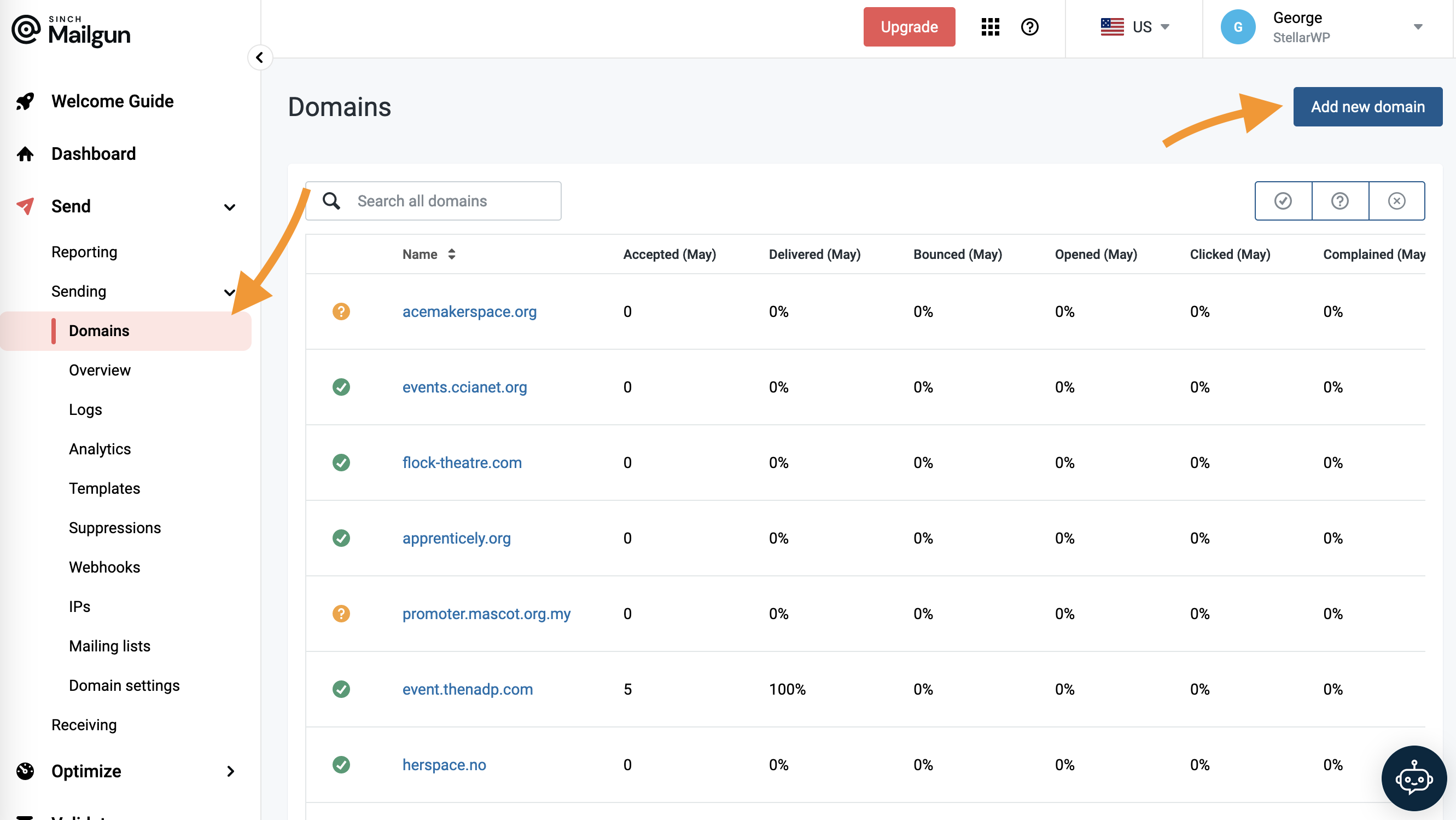 The domains page in Mailgun The domains page in Mailgun